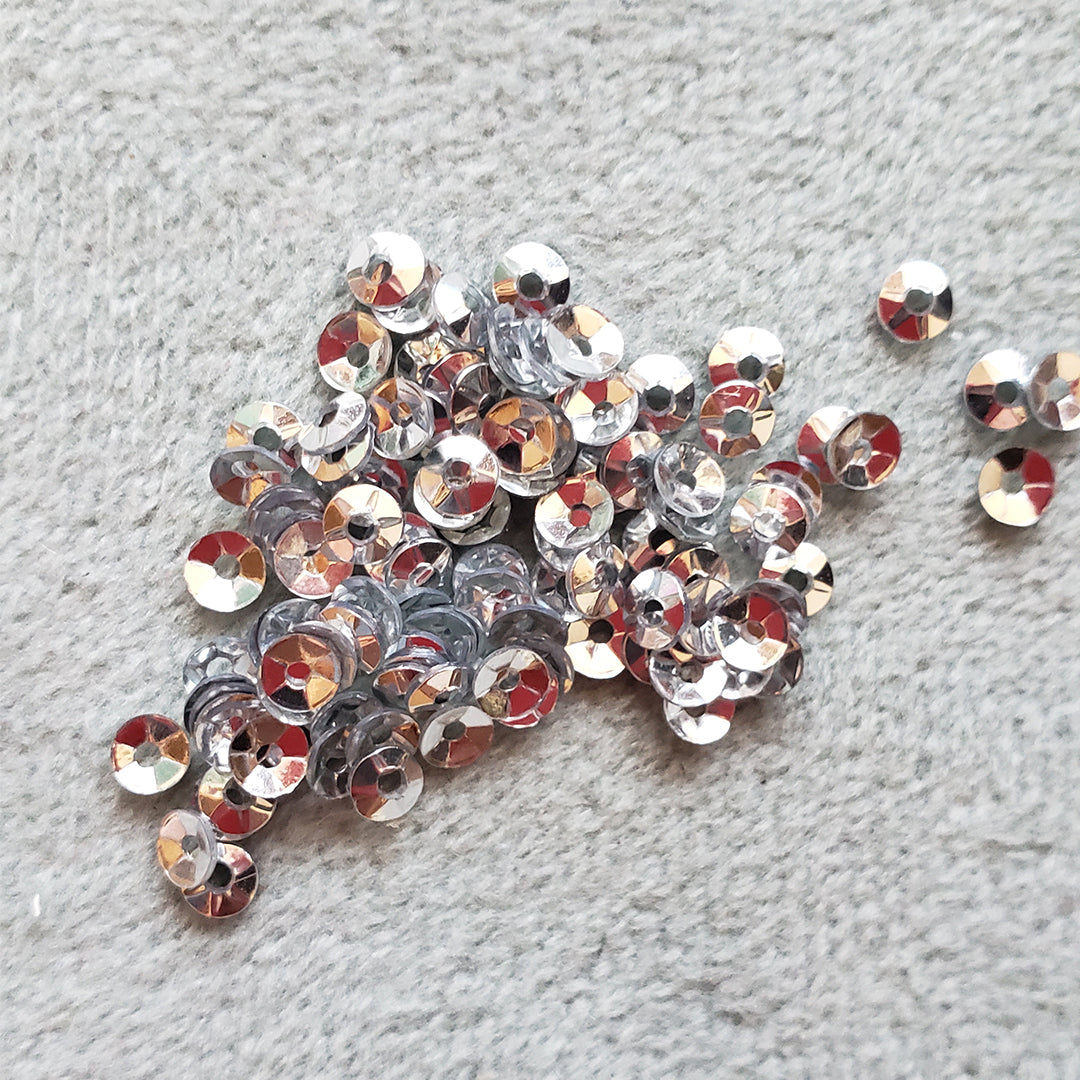 materiales para bordar a mano en pedrería lentejuela de copa bowl plateada